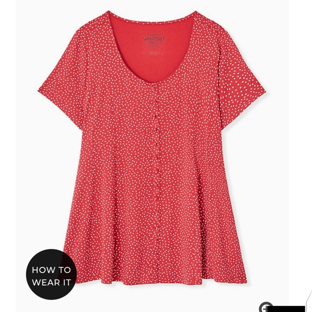 🆕 2X SOFT RED DITSY DOTS BUTTON FIT & FLARE TOP